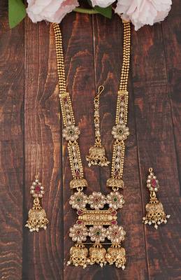 Mansiyaorange matte gold multi colour temple theme maa lakshmi motif choker set for women 2