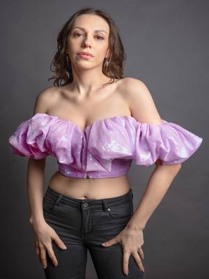 Lilac sequins ruffled crop top 1
