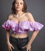 Lilac sequins ruffled crop top