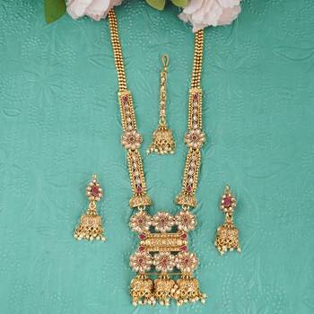 Mansiyaorange matte gold multi colour temple theme maa lakshmi motif choker set for women 5
