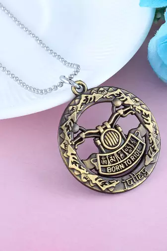 Brass antique goldplated bikers fashion pendant with chain for men