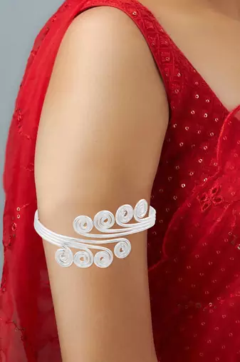 brass anti tarnish silverplated handmade single wire bajubandh armlet kada bangle women traditional jewellery