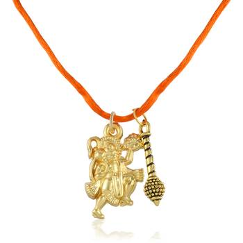 Brass goldplated hanuman with gada pendant hindu temple jewellery 2
