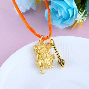 Brass goldplated hanuman with gada pendant hindu temple jewellery 1