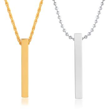 Brass gold & silverplated bar shape combo fashion jewellery pendants with chain for men women 1