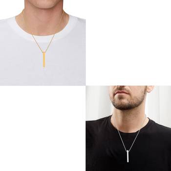 Brass gold & silverplated bar shape combo fashion jewellery pendants with chain for men women 4