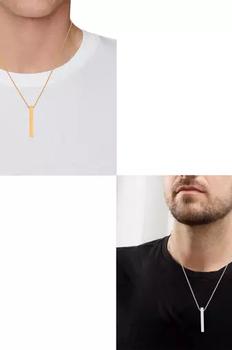 Brass gold & silverplated bar shape combo fashion jewellery pendants with chain for men women