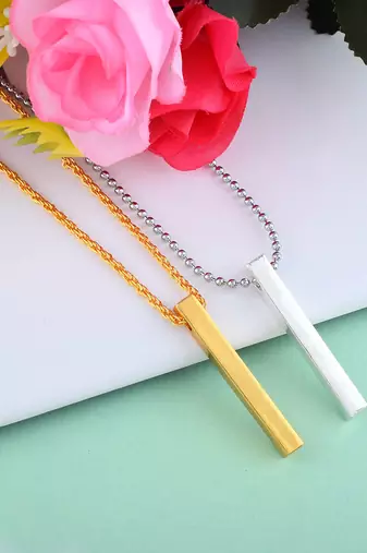 Brass gold & silverplated bar shape combo fashion jewellery pendants with chain for men women