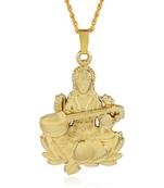 Brass goldplated reversible heavy saraswati pendant with chain temple jewellery