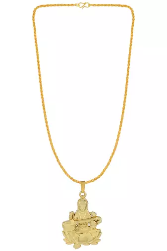Brass goldplated reversible heavy saraswati pendant with chain temple jewellery