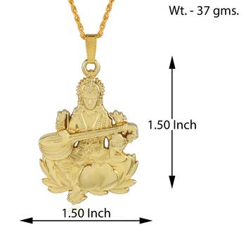 Brass goldplated reversible heavy saraswati pendant with chain temple jewellery 3