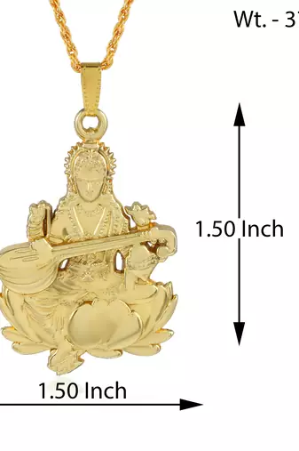 Brass goldplated reversible heavy saraswati pendant with chain temple jewellery