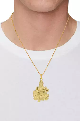 Brass goldplated reversible heavy saraswati pendant with chain temple jewellery