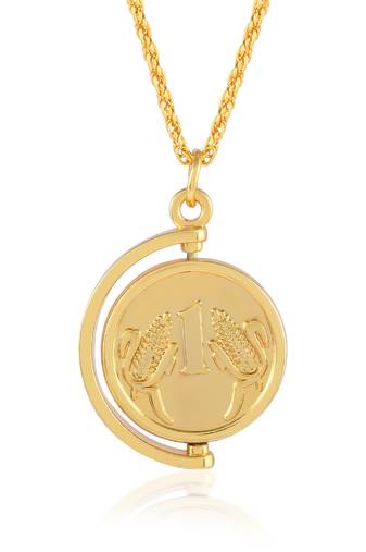 Brass goldplated rupee coin fashion pendant with chain for men and women
