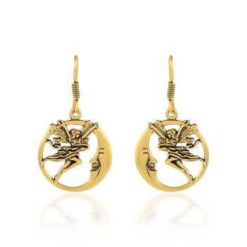 Brass antique goldplated angel on moon stylish fashion earrings for women 1
