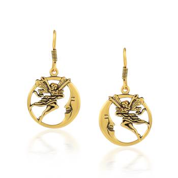 Brass antique goldplated angel on moon stylish fashion earrings for women 2