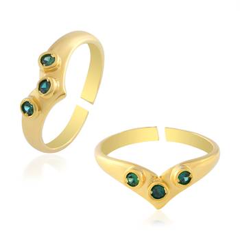 Brass gold plated imitation emerald panna wedding bridal adjustable free size toering fashion ethnic jewellery for women 1