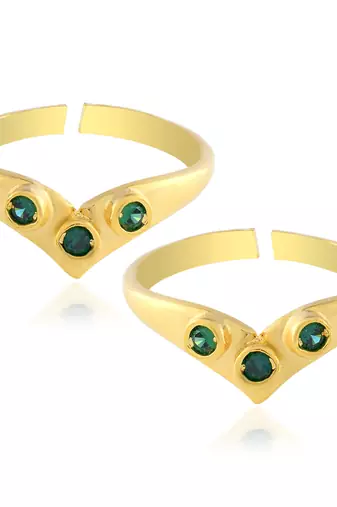 Brass gold plated imitation emerald panna wedding bridal adjustable free size toering fashion ethnic jewellery for women