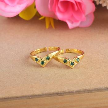 Brass gold plated imitation emerald panna wedding bridal adjustable free size toering fashion ethnic jewellery for women 5