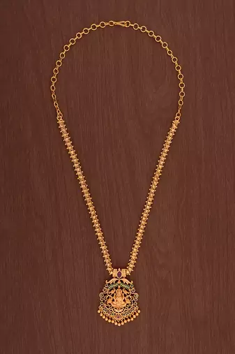 Golden necklace 20" medium length with ruby pendant one gram gold