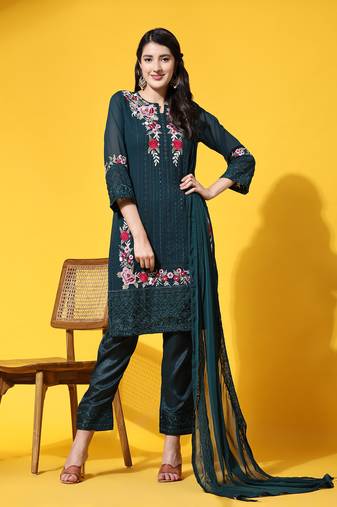 Rama floral embroidered georgette straight salwar suit