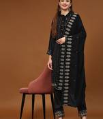 Black sequins embroidered georgette semi-suit