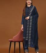 Blue sequins embroidered georgette semi-suit