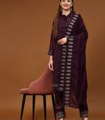 Purple sequins embroidered georgette semi-suit