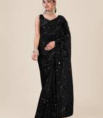 Premium Net Black Sequins & Embroidery Designer Party Wear Saree