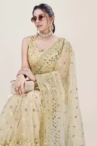 Premium Net Gold Sequins & Embroidery Designer Party Wear Saree