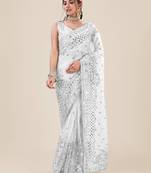 Premium Net Silver Sequins & Embroidery Designer Party Wear Saree