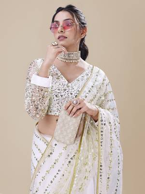 Premium Net White Sequins & Embroidery Designer Party Wear Saree 1