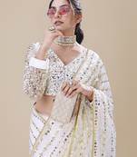 Premium Net White Sequins & Embroidery Designer Party Wear Saree