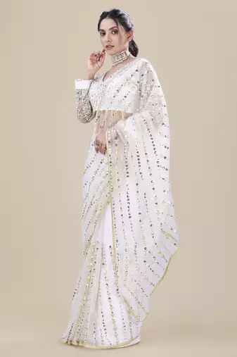 Premium Net White Sequins & Embroidery Designer Party Wear Saree
