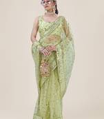 Premium Net Green Sequins & Embroidery Designer Party Wear Saree