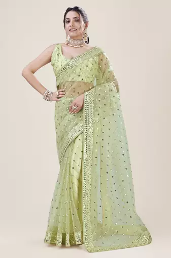 Premium Net Green Sequins & Embroidery Designer Party Wear Saree