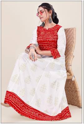Heavy_Rayon White & Red Pigment Bandhani Print Foil Anarkali_Kurti 1