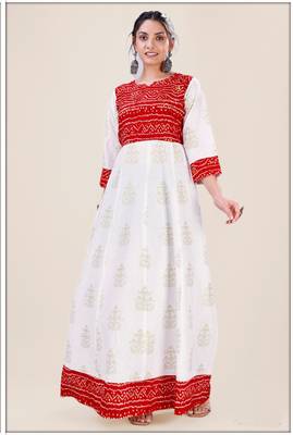 Heavy_Rayon White & Red Pigment Bandhani Print Foil Anarkali_Kurti 4
