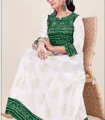 Heavy_Rayon White & Green Pigment Bandhani Print Foil Anarkali_Kurti
