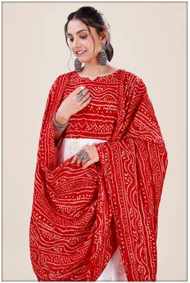 Heavy_Rayon White & Red Pigment Bandhani Print Foil Anarkali Kurti_Dupatta Set 2