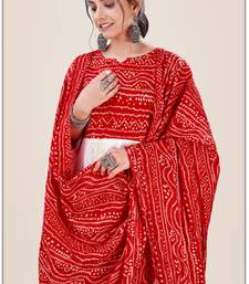 Heavy_Rayon White & Red Pigment Bandhani Print Foil Anarkali Kurti_Dupatta Set