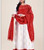 Heavy_Rayon White & Red Pigment Bandhani Print Foil Anarkali Kurti_Dupatta Set