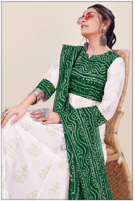 Heavy_Rayon White & Green Pigment Bandhani Print Foil Anarkali Kurti_Dupatta Set 1