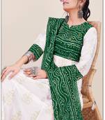 Heavy_Rayon White & Green Pigment Bandhani Print Foil Anarkali Kurti_Dupatta Set