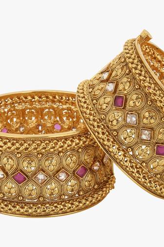 Women set of 2 24k gold-plated embellished designer bangles