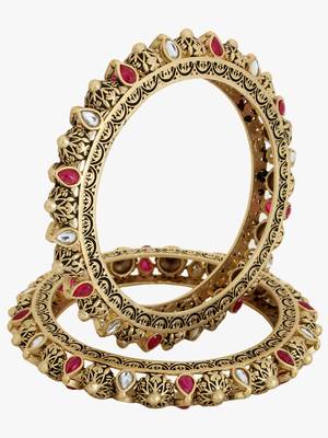 Women set of 2 24k gold-plated embellished designer bangles 1