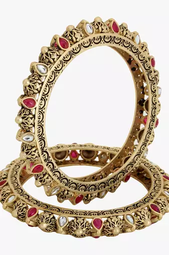 Women set of 2 24k gold-plated embellished designer bangles