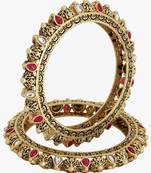 Women set of 2 24k gold-plated embellished designer bangles