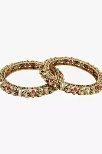 Women set of 2 24k gold-plated embellished designer bangles