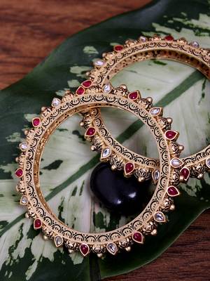 Women set of 2 24k gold-plated embellished designer bangles 3
